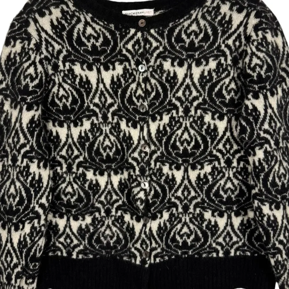 Isaac Mizrahi LIVE! Floral‎ Cashmere Button Up Cardigan Knit Sweater Top Large